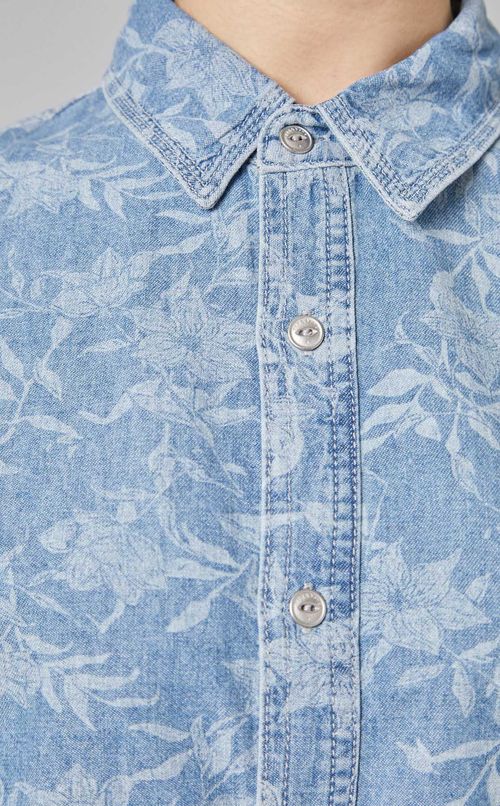 クロップドデニムプリントオーバーシャツ