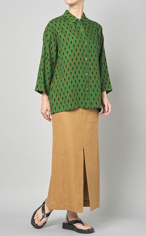 バティック柄七分袖シャツ