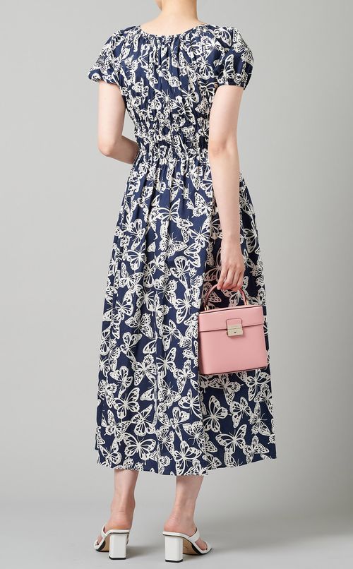 バタフライプリントギャザーワンピース