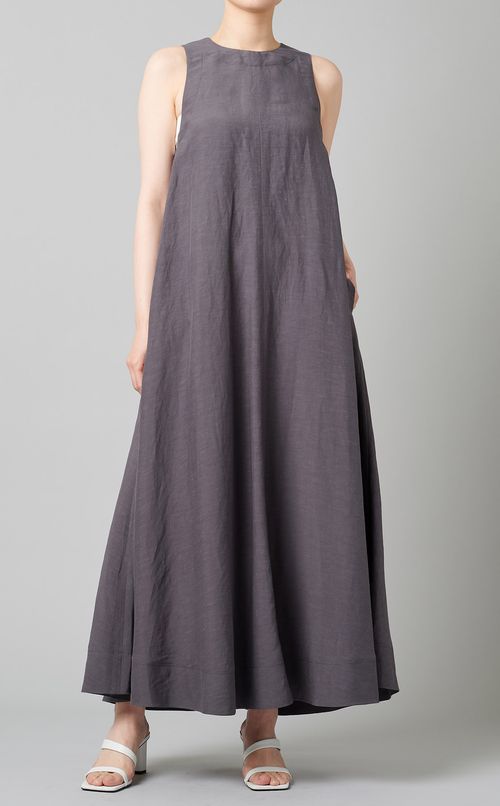 リネン混フレアロングワンピース
