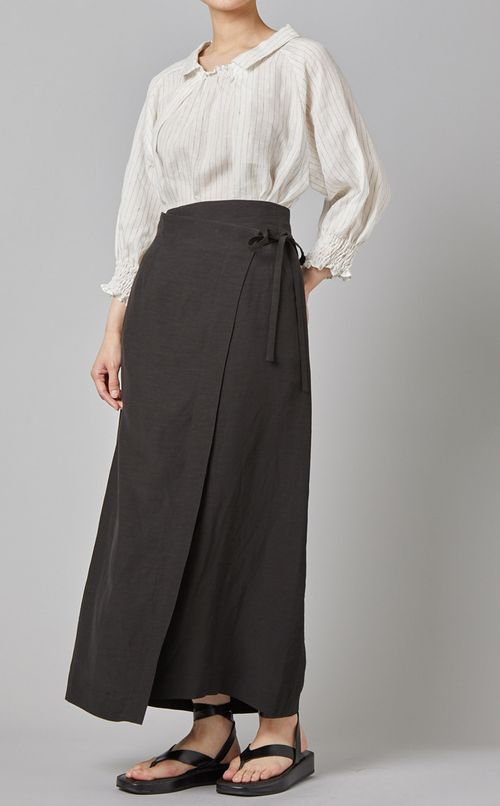 リネン混ロングラップスカート