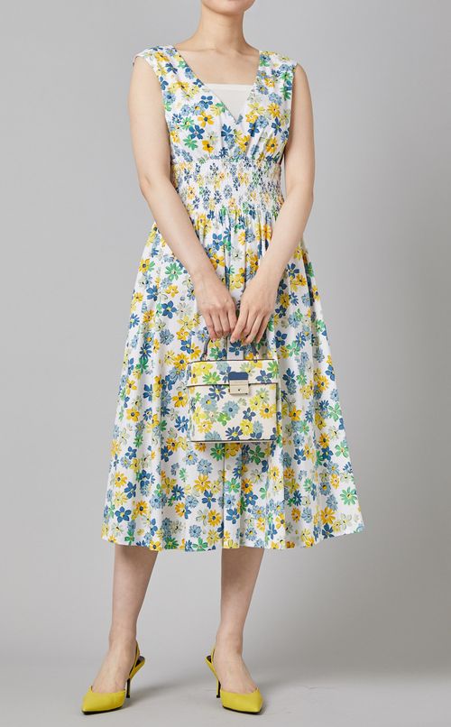 フラワー柄トップハンドルスクエアバッグ