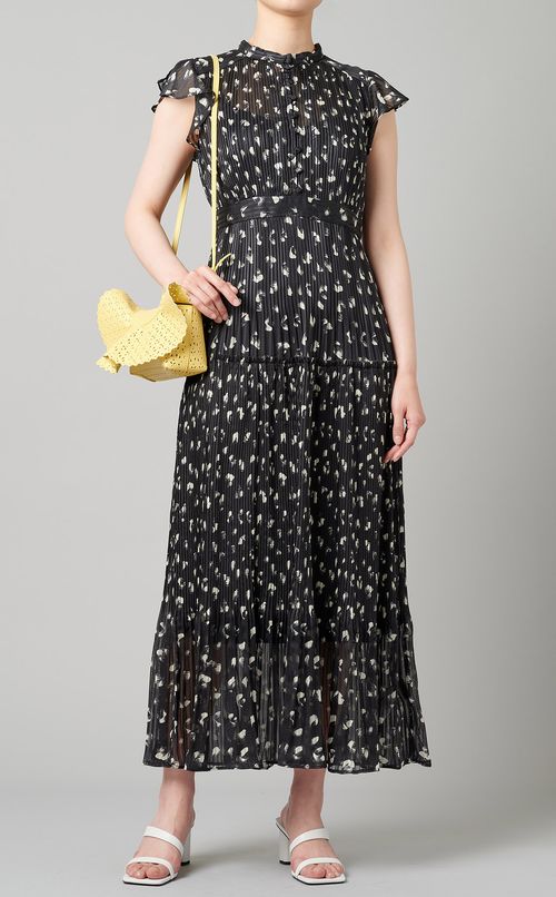 シフォンプリーツプリントワンピース