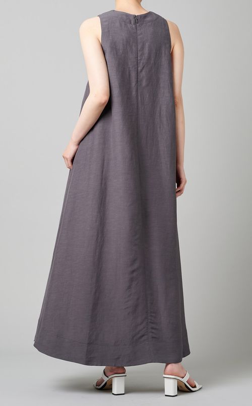 リネン混フレアロングワンピース