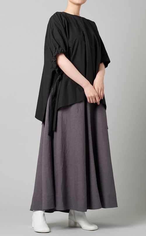 リネン混フレアロングワンピース