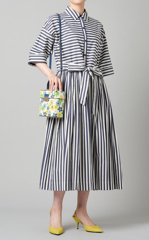 リボン付ストライプシャツワンピース