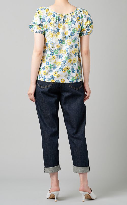 フラワープリントギャザーブラウス