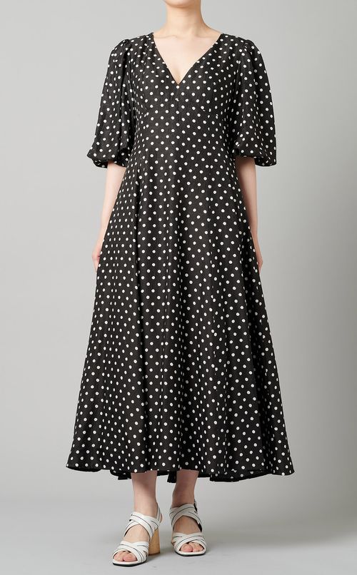 ドットプリントパフスリーブワンピース