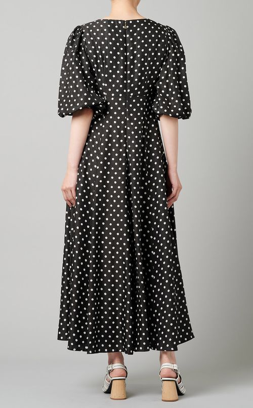 ドットプリントパフスリーブワンピース