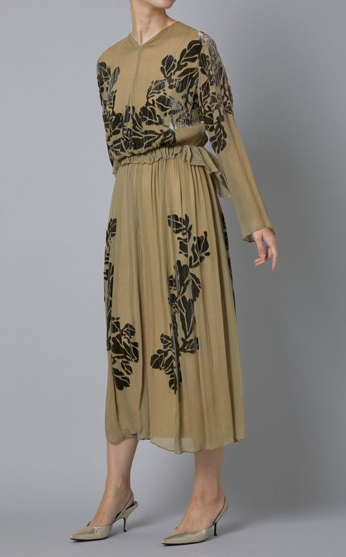 フロッキーギャザーロングワンピース