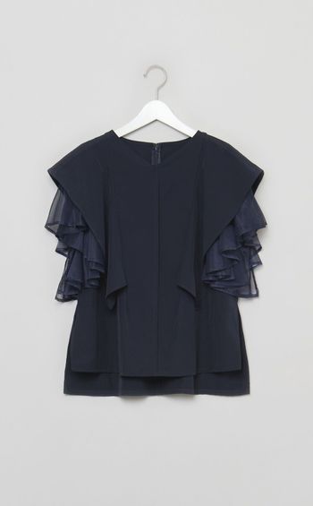 メッシュレイヤードスリーブブラウス