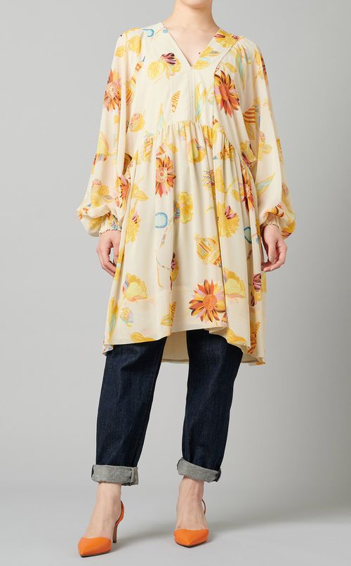 ボリュームスリーブプリントミニワンピース