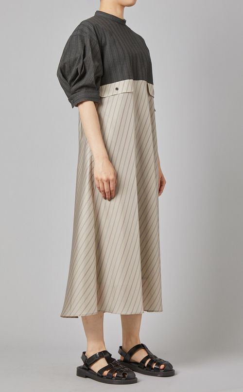 ボリュームスリーブ切替ワンピース