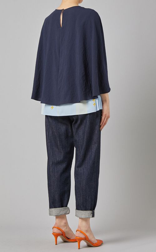 プリントプリーツケープブラウス