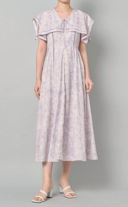 プリントラッフルカラーワンピース