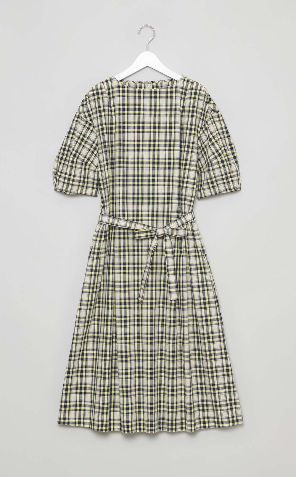 サッカーテェックパフスリーブワンピース