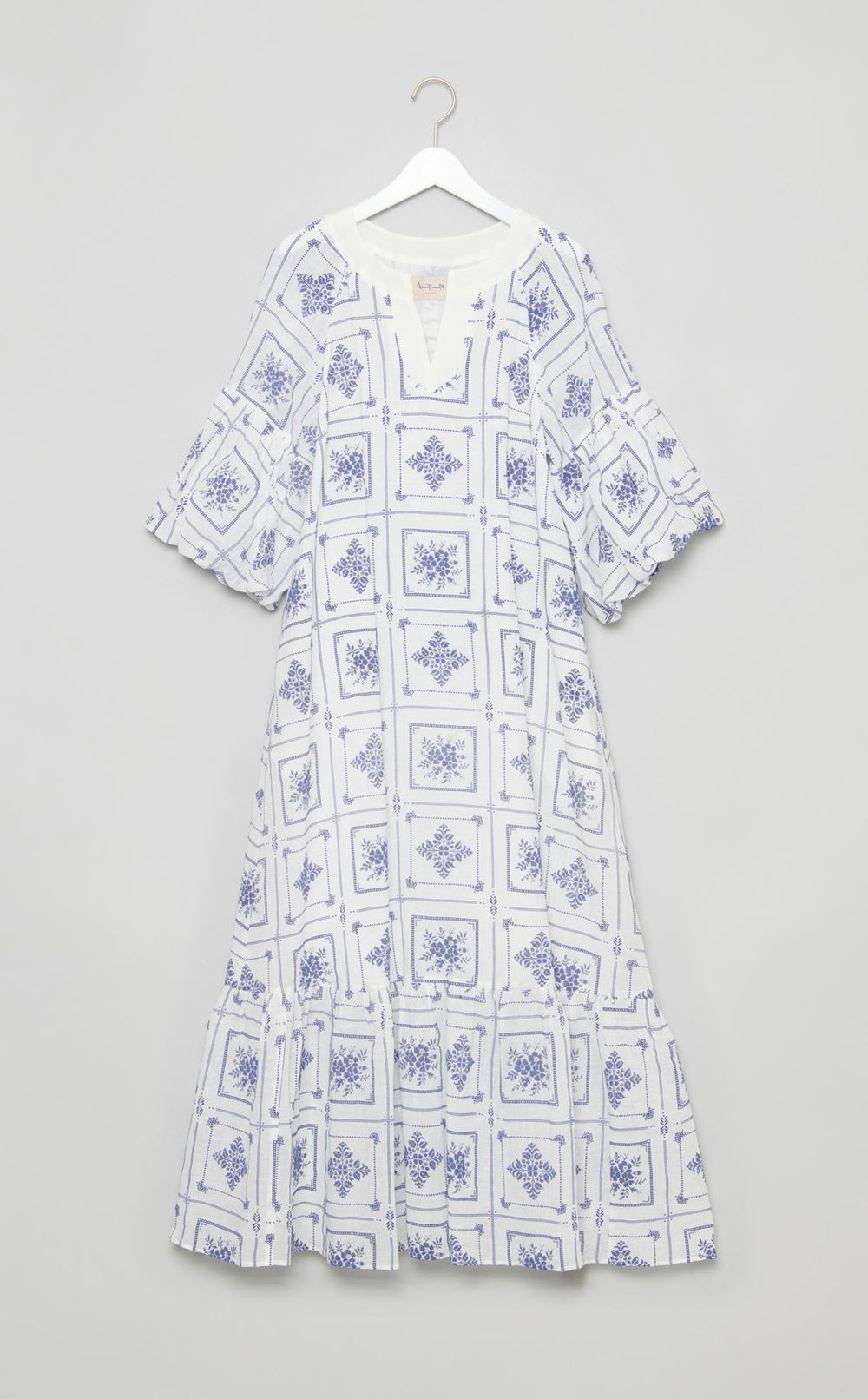 タイルプリントコットンリネワンピース