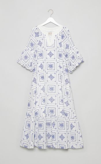 タイルプリントコットンリネワンピース