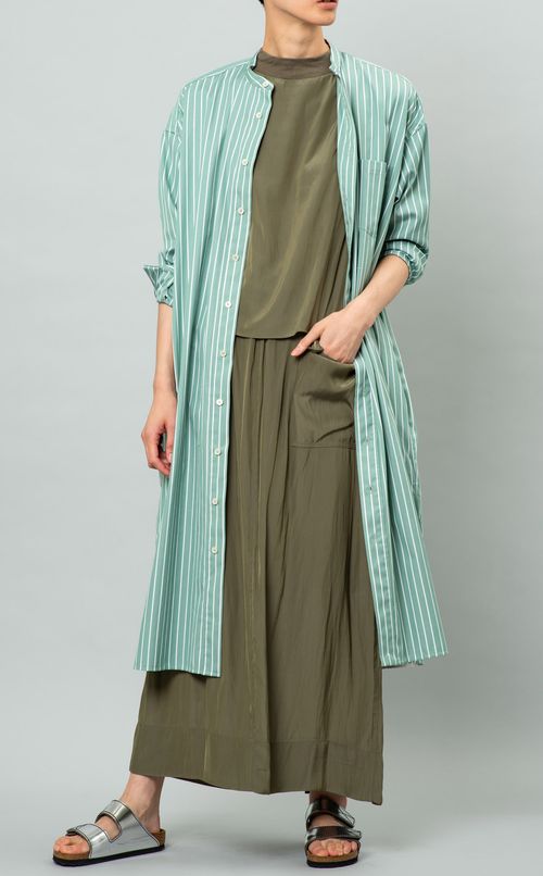 ノーカラーロングシャツワンピース