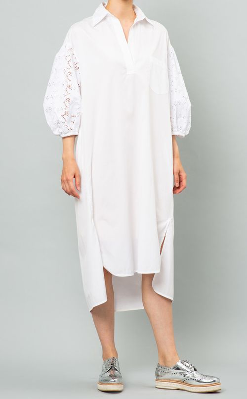 レースパフスリーブシャツワンピース