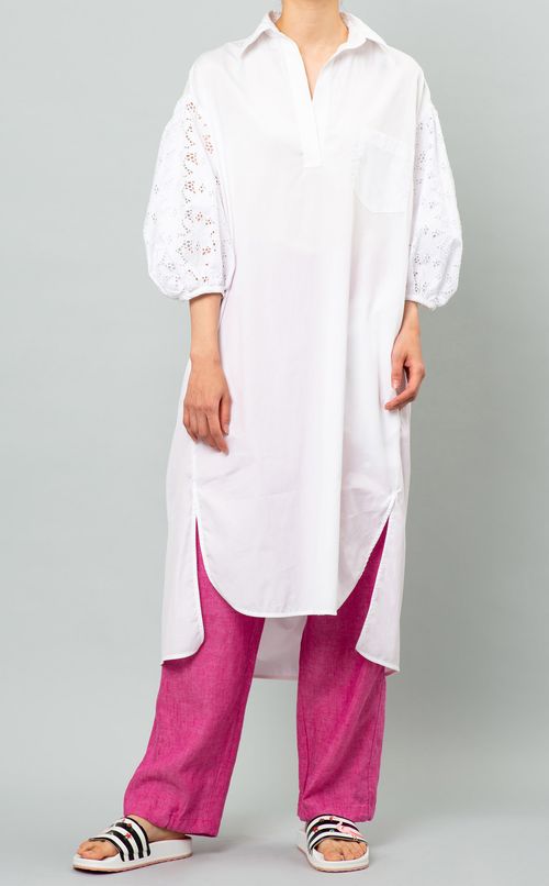 レースパフスリーブシャツワンピース