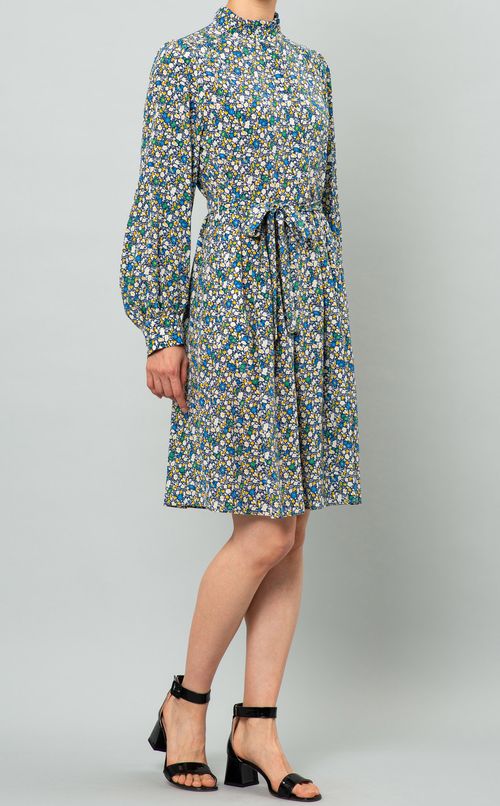 スタンドカラーシルクワンピース