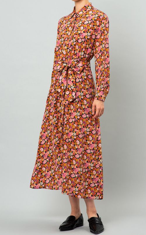 フラワープリントシャツワンピース