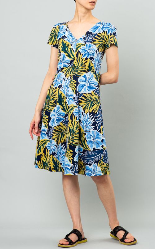 Vネックフラワープリントワンピース