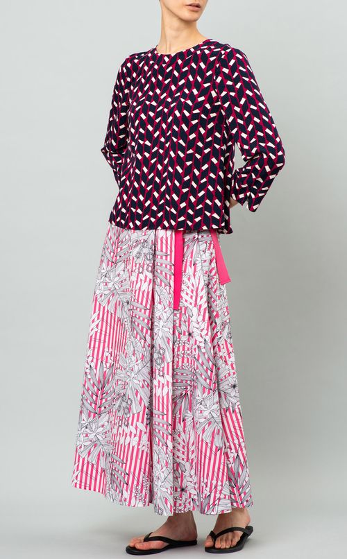 バックリボンプリントブラウス