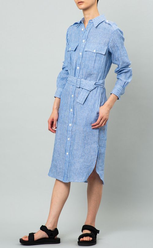 ベルト付ストライプシャツワンピース