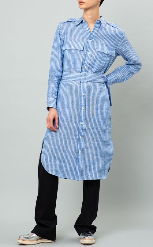ベルト付ストライプシャツワンピース