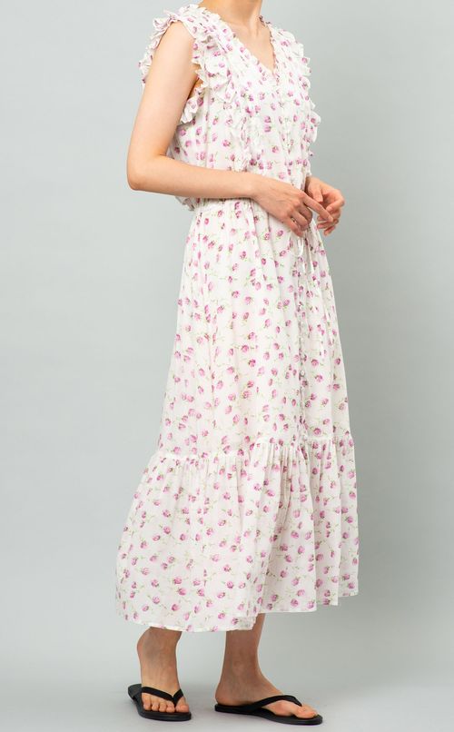フラワープリントフリルマキシワンピース