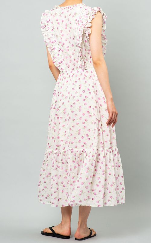 フラワープリントフリルマキシワンピース