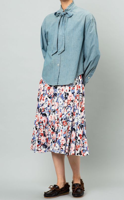 ボウタイ付シャンブレーブラウス