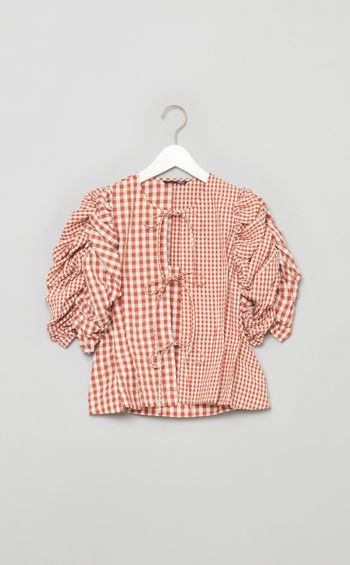 ギンガムチェックギャザーブラウス