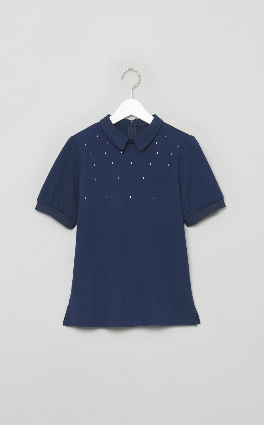 【手洗い可】衿付きラインストーントップス