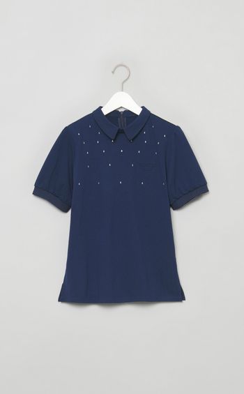 【手洗い可】衿付きラインストーントップス