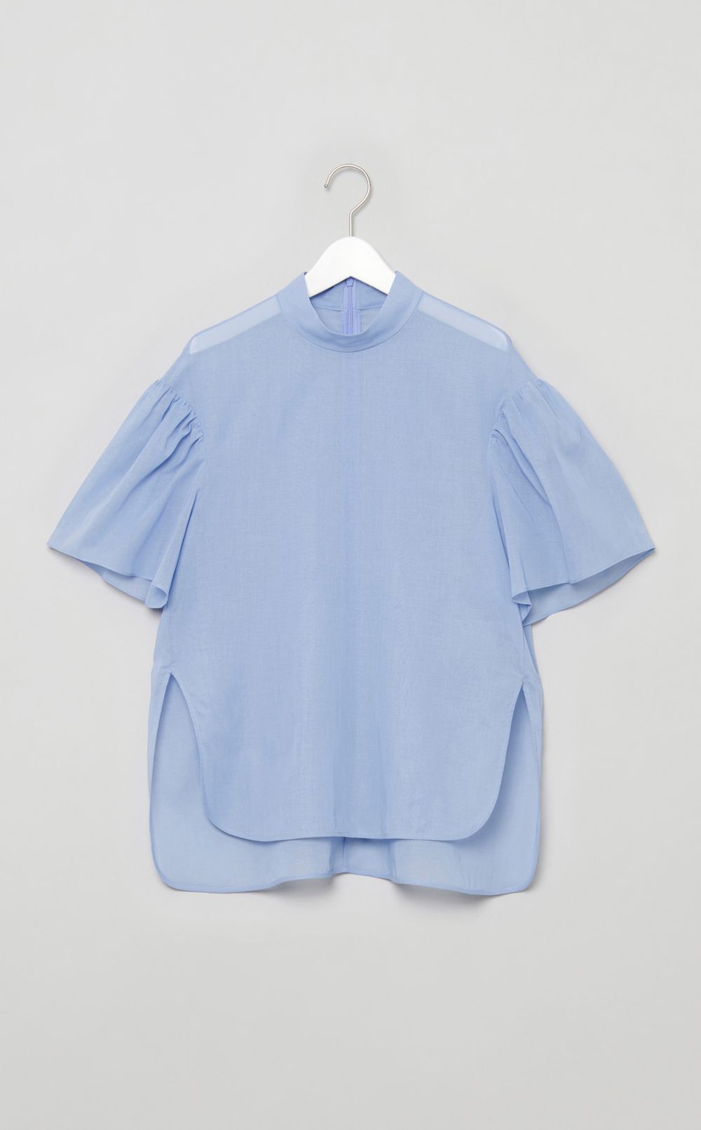 スタンドカラーパフスリーブブラウス