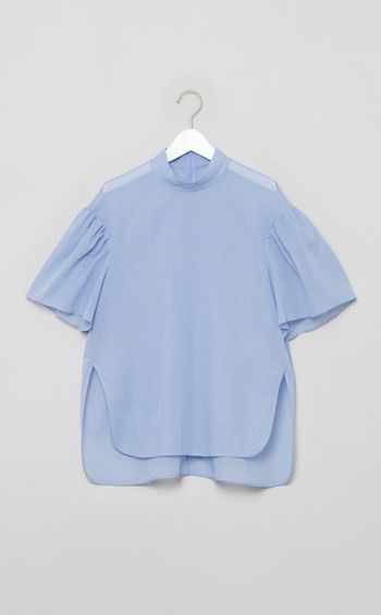 スタンドカラーパフスリーブブラウス