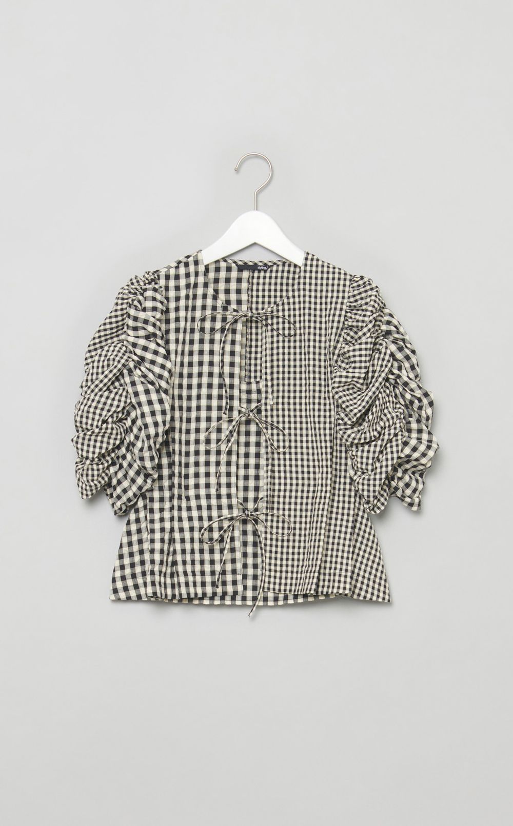 ギンガムチェックギャザーブラウス