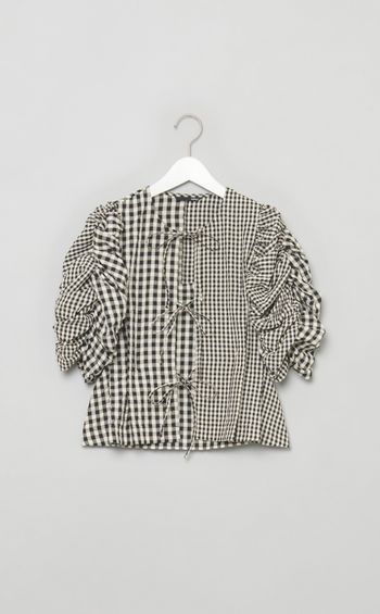 ギンガムチェックギャザーブラウス