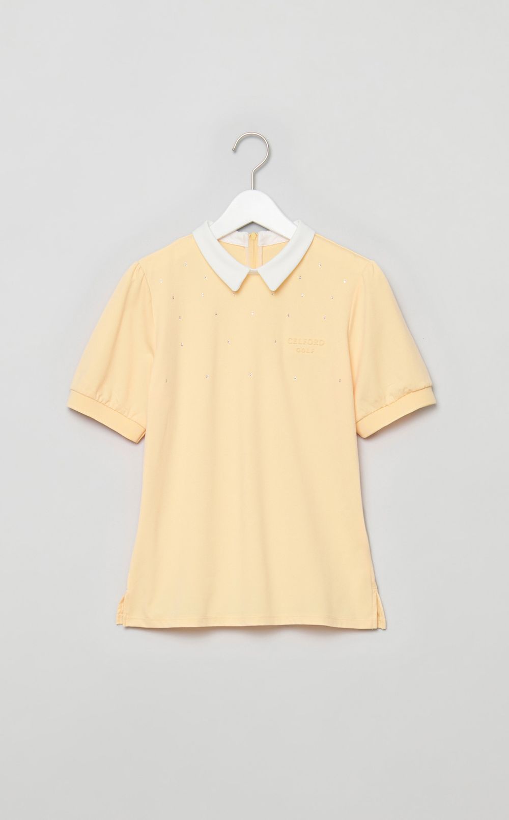 【手洗い可】衿付きラインストーントップス