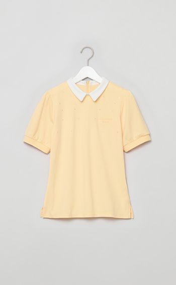 【手洗い可】衿付きラインストーントップス