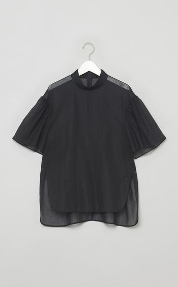 スタンドカラーパフスリーブブラウス