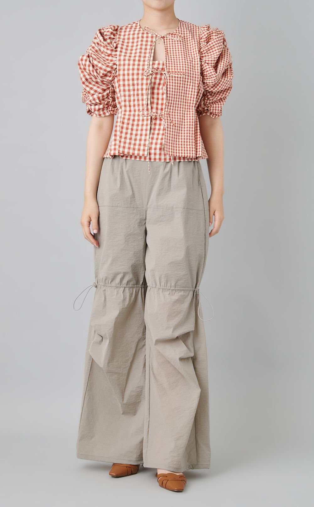 ギンガムチェックギャザーブラウス