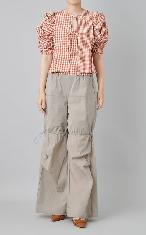 ギンガムチェックギャザーブラウス