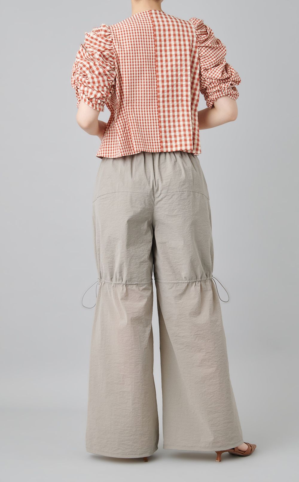 ギンガムチェックギャザーブラウス