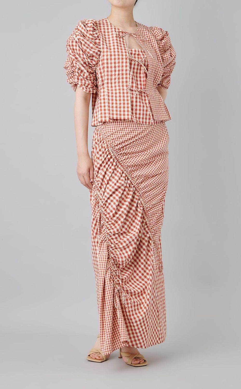 ギンガムチェックギャザーブラウス