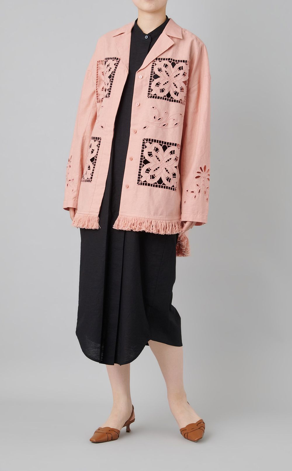 オープンバックリネンシャツワンピース