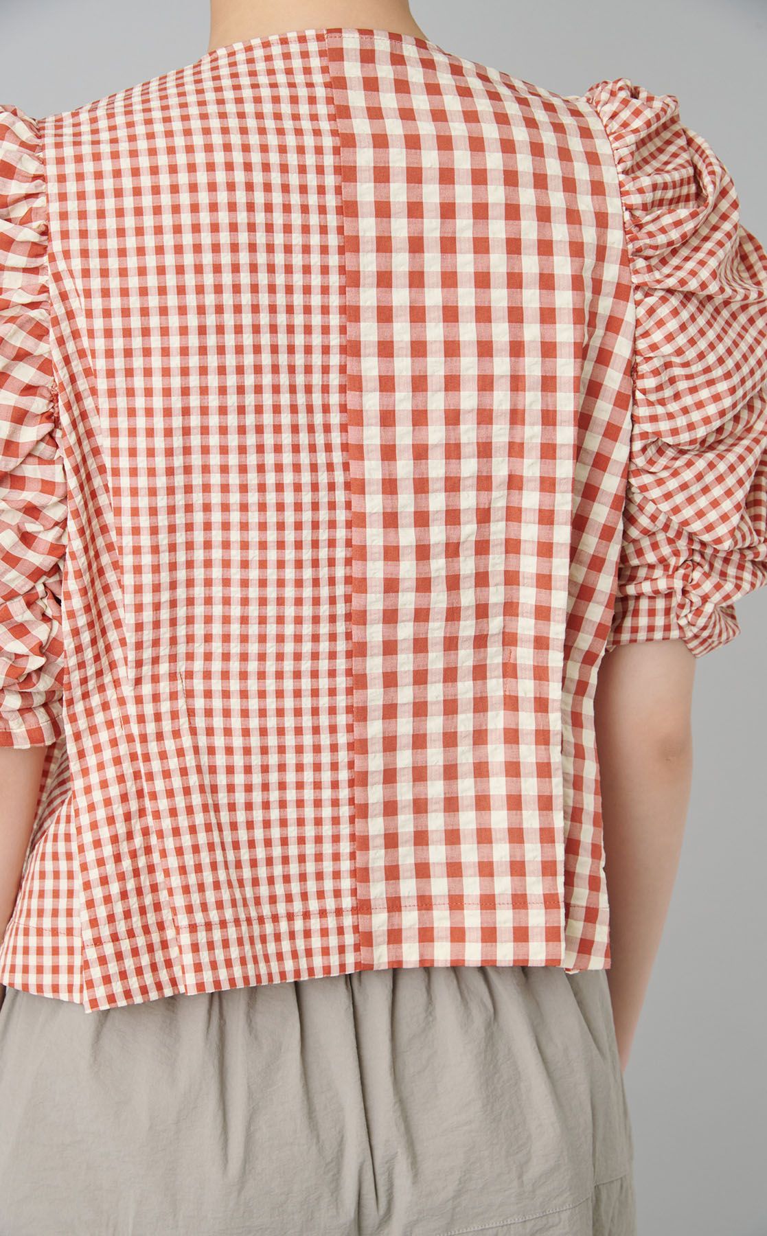 Sa-Rah スタンドネックギャザーブラウス長袖　ギンガムチェック styling/｜ギンガムチェックギャザーブラウス